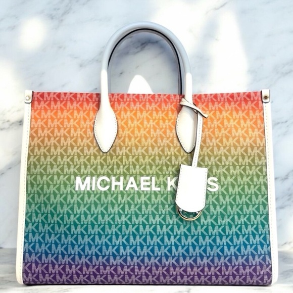 Michael Kors Mirella Medium Rainbow Logo Tote Bag Rainbow - Picture 1 of 8
